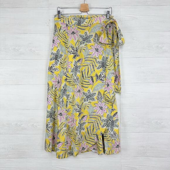 Marine Layer Anna Wrap Midi Skirt Size XL Bamboo Floral Yellow Pockets Flowy - Picture 1 of 15